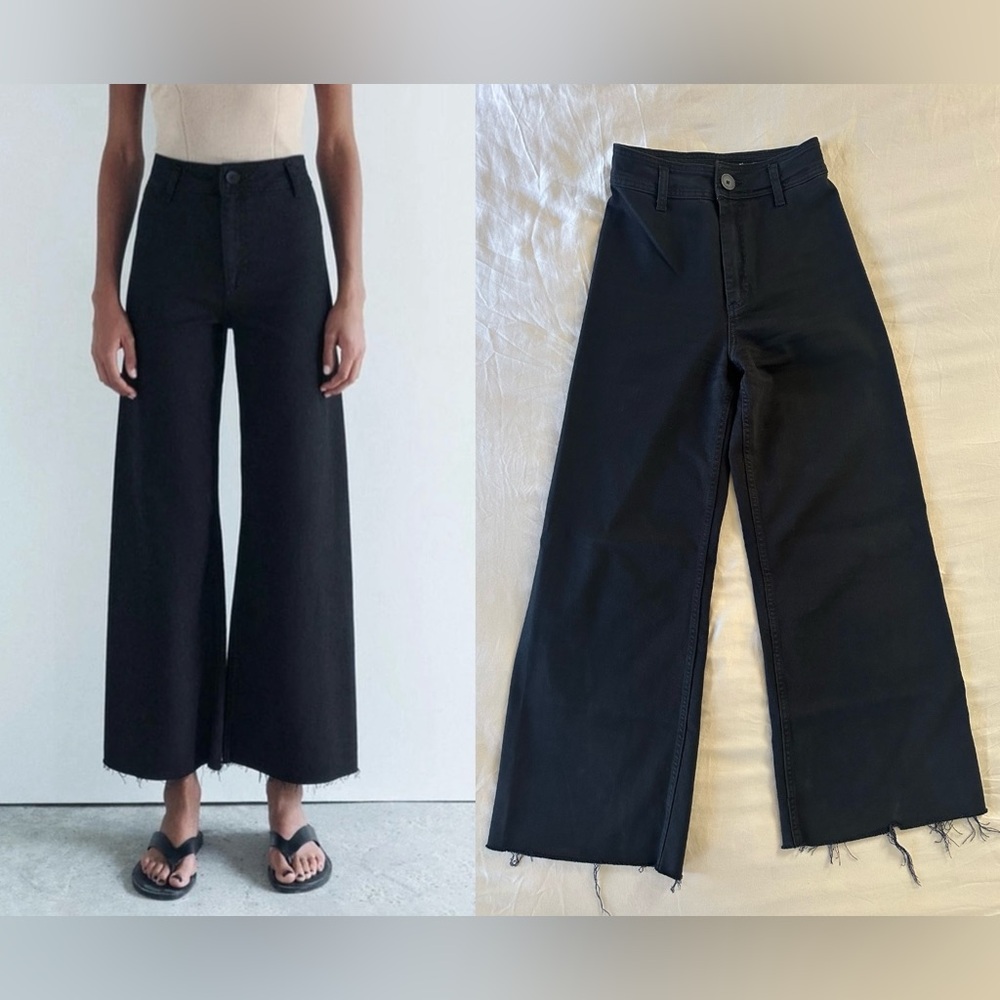 Zara Black Wide-Leg Cropped Jeans